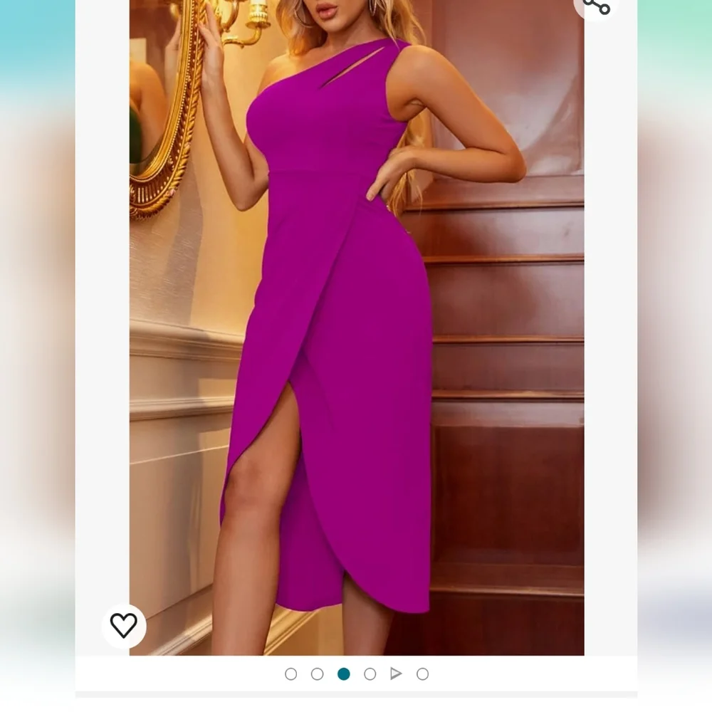 Sexy one shoulder bodycon formal dress with Cutout Ruched Slip Wrap size large - Picture 4 of 5